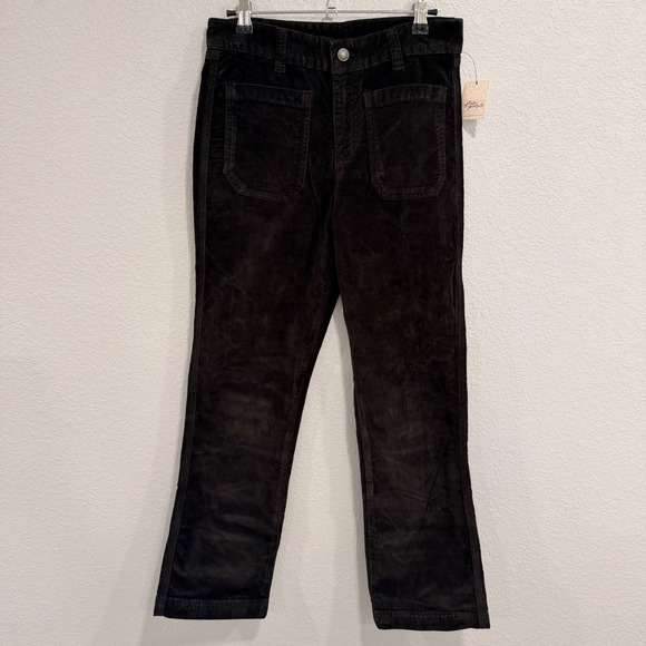 Free People Pants - NEW $78 Women's 6 Free People Black Corduroy Straight Leg Patch Pocket Pants